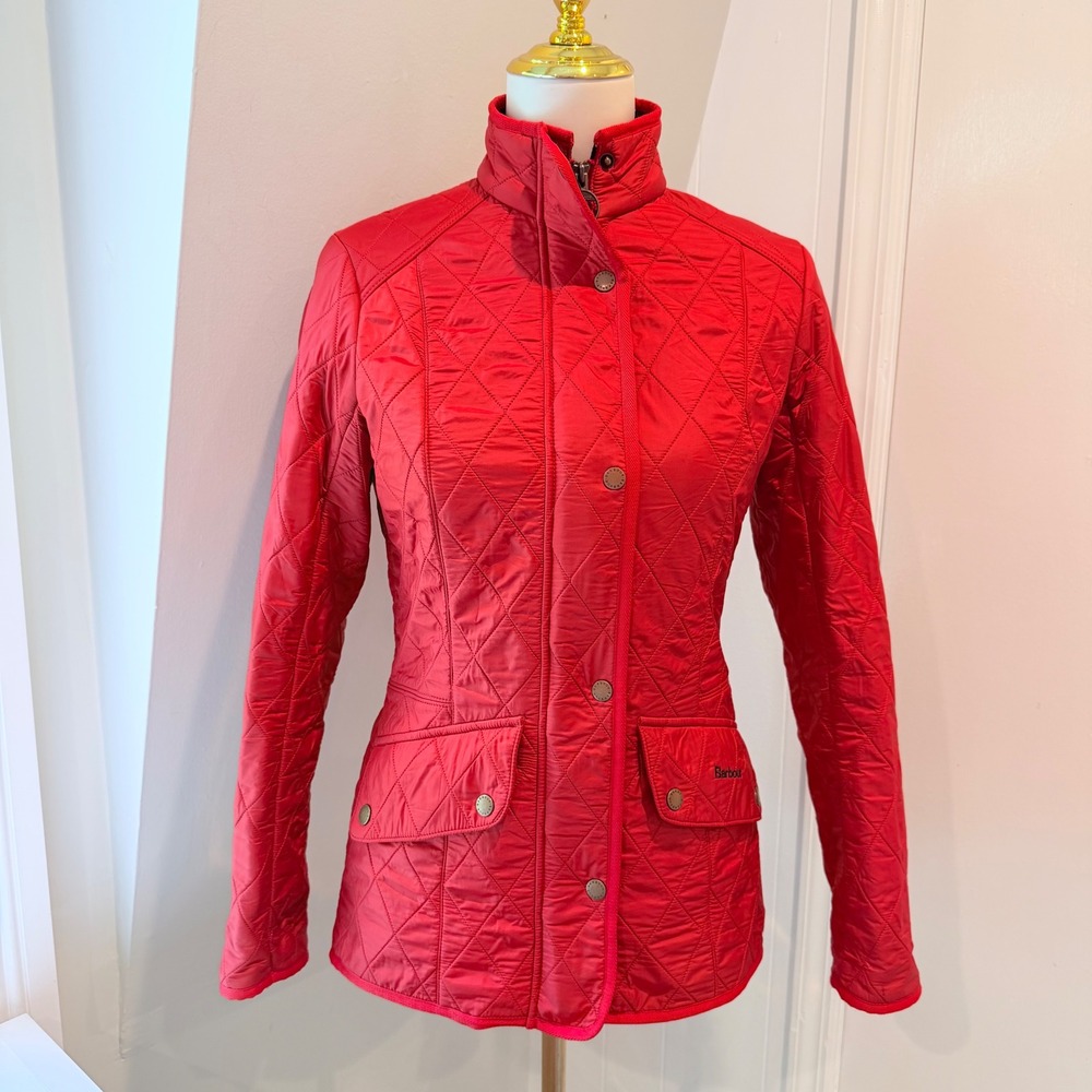 Barbour Red Cavalry Polarquilt Jacket Diamond Quilted Fleece Lined | Size US 4